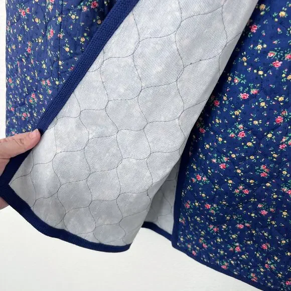 [Vintage] 70s Meadowbank Blue Floral Print Quilted Wrap Skirt A-Line Sz Small S - Picture 7 of 9